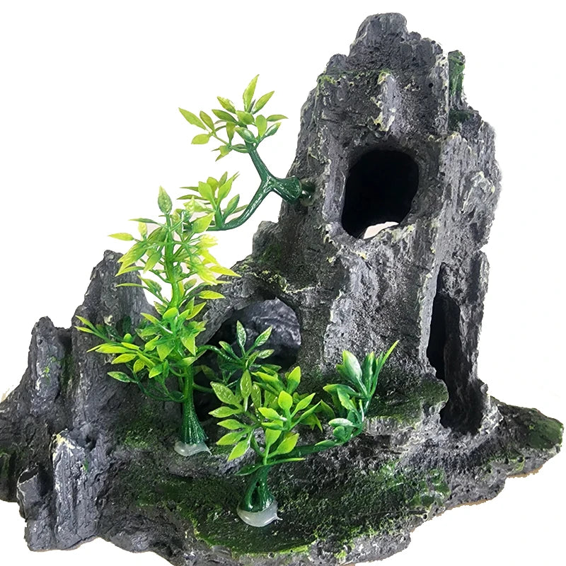 Resin Aquarium Rockery Mountain Decoration Artificial View Rock Cave Stone Tree Fish Tank Ornament Pet Supplies Home Decor New