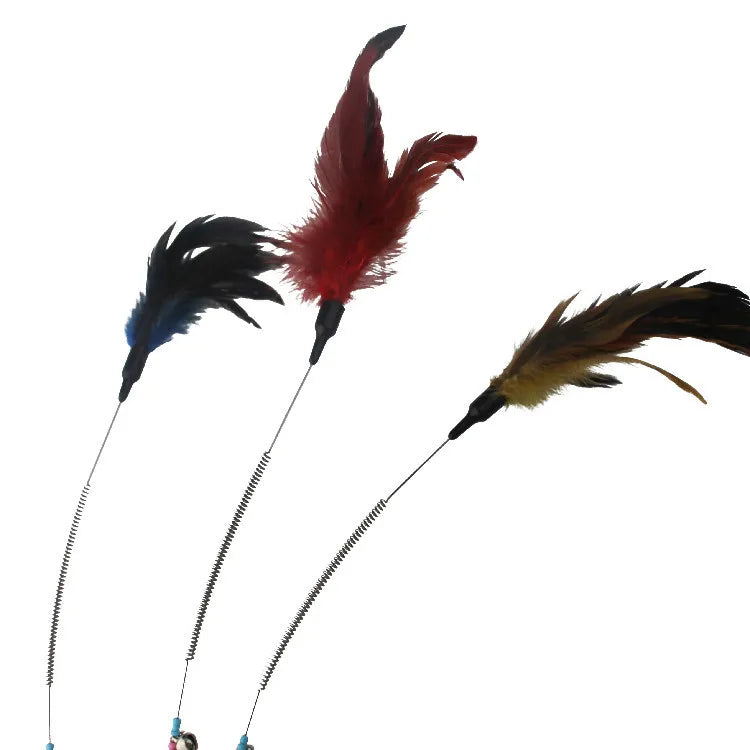 Cat Toy Cat Teaser Sticks Colored Pole Teasing Cat Stick Spring Feather Bell Feather Cat Toy Cat Supplies Self-hi Interaction