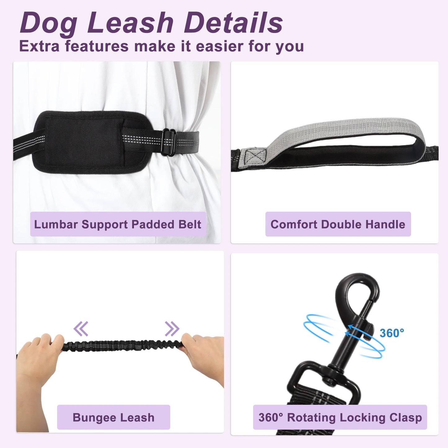 UXCELL Fashion Dog Leash for Two Large Dog Up to 330 Ib 6.6-7.6FT Long Hands Free Waist Leash for Dog Walking Dog Leads