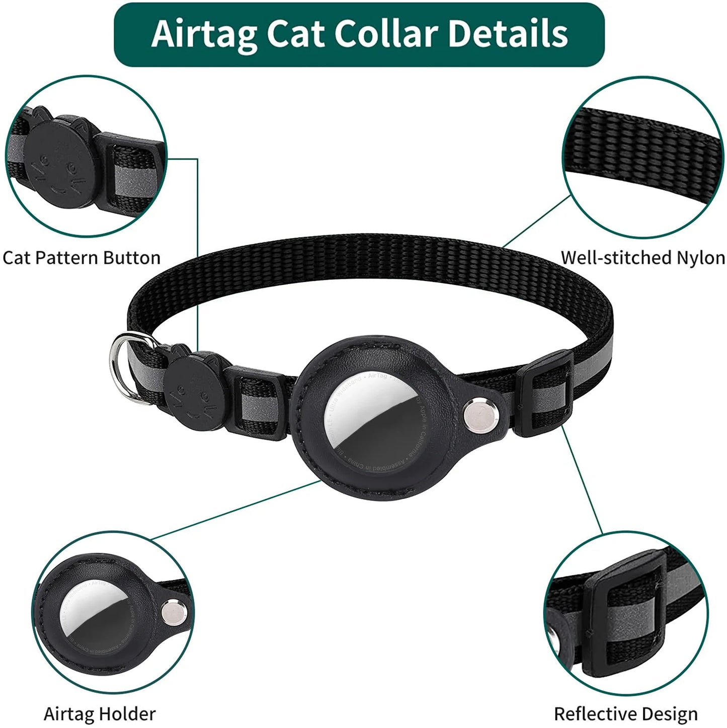 Airtag Cat Collar with Bell and Safety Buckle, Reflective Breakaway Collar with Airtag Holder for Cats Small Dogs Kitten Puppy