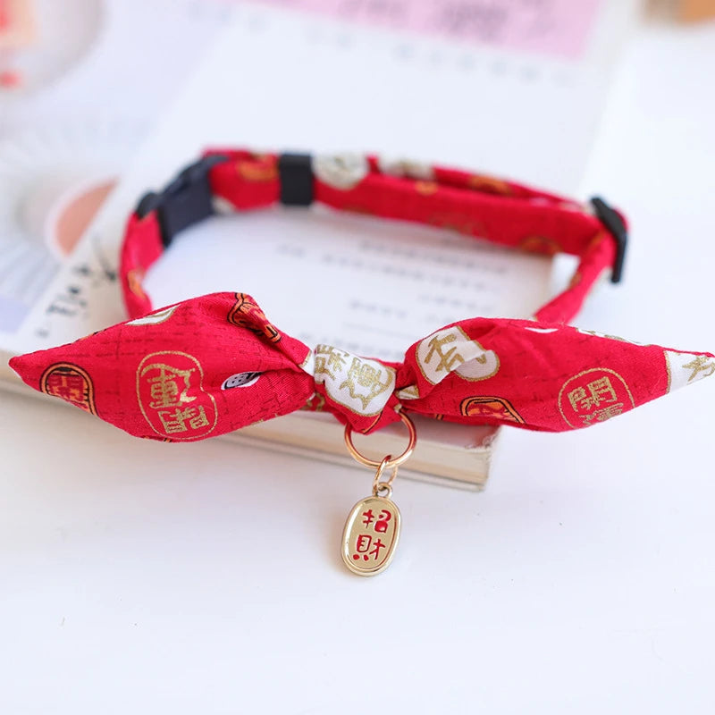 Cute Japanese Print Pet Dog Collars Bunny Ears Shaped Necklace for Cats Spring Decorate Puppy Supplies Neck Wear Cat Accessories