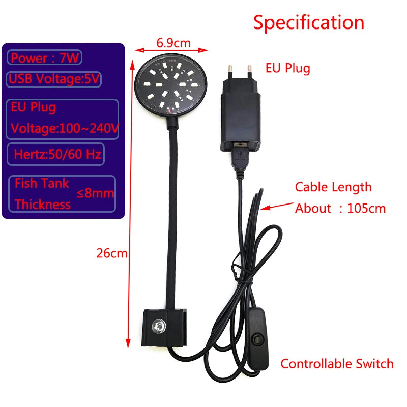 7W Aquarium Light LED Waterproof Fish Tank Lighting Underwater Fish Lamp Aquariums Decor Plant Lamp Mini fish tank light