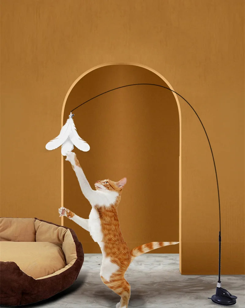 Suction Cup Cat Teaser Stick Bite Resistant Feather Bell Interactive Toys for Cats Replacement Head Kitten Energy Pet Supplies