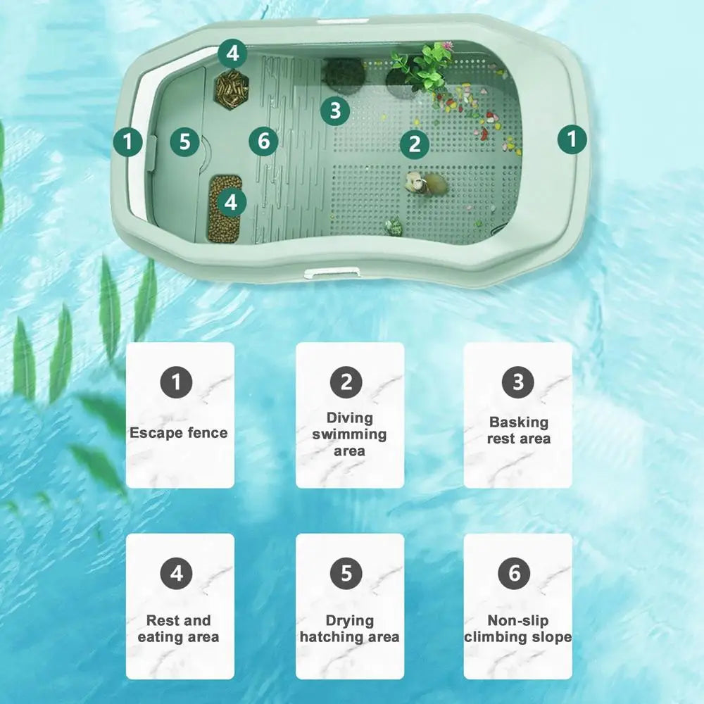 Turtle Tank Aquarium Baby Turtle Habitat With Lid Pet Turtle Habitat Detachable Double Layers Turtle Tank Anti-Slip Tortoise
