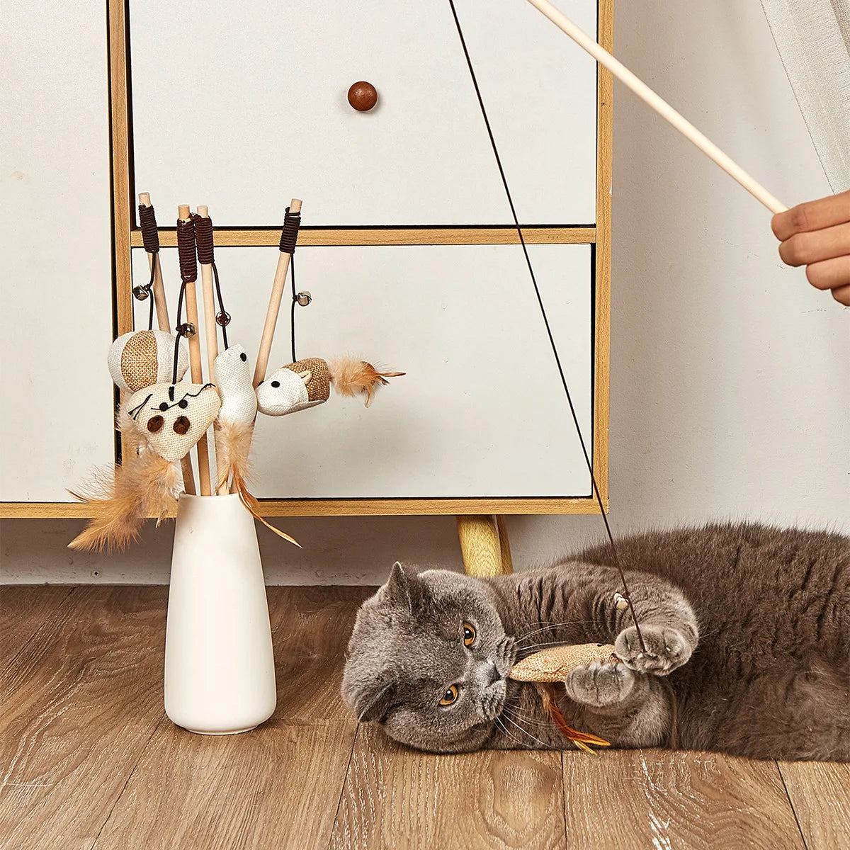 Cat Toy Cat Teaser Sticks Wooden Pole Tease Cat Stick Mouse Bell Tease Cat Stick Cat Self Hi Interactive Cat Toy