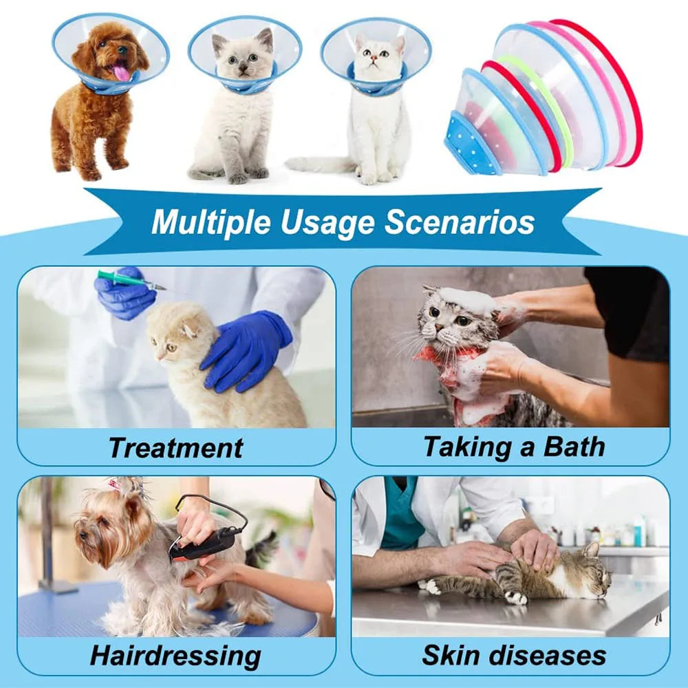 Pet Recovery Dog Cones Cat Cones After Surgery Adjustable Breathable Dog Cone Collar Soft Plastic Puppy Elizabethan E-Collar