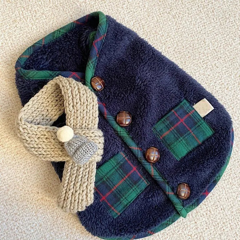 Winter Fleece Dog Clothes Pet Dog Coat and Scarf Set Chihuahua Bichon French Bulldog Costume Puppy Vest Pet Cardigan Clothing