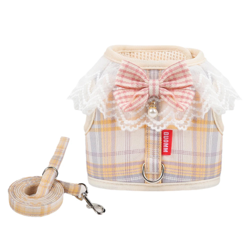 Sweet Plaid Puppy Dog Harness with Bow Walking Pet Harnesses and Leash Set for Small Dogs Schnauzer Poodle mascotas Accessories