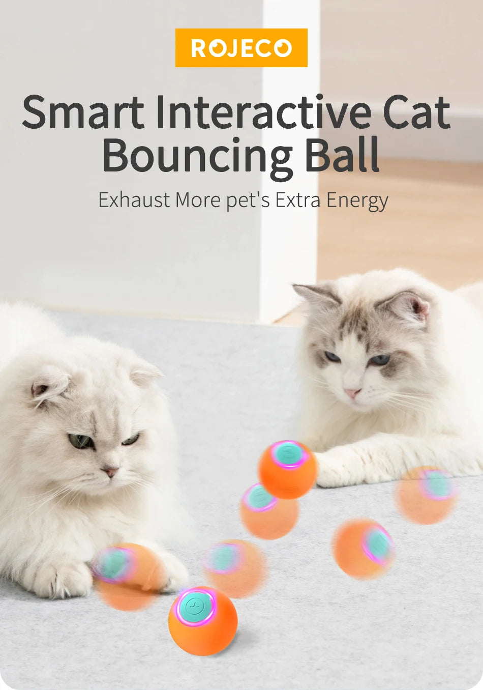 ROJECO Smart Pet Toys Cat Bouncing Ball Automatic Rolling Ball Interactive Training Self-moving Electric Toys Pet Accessories