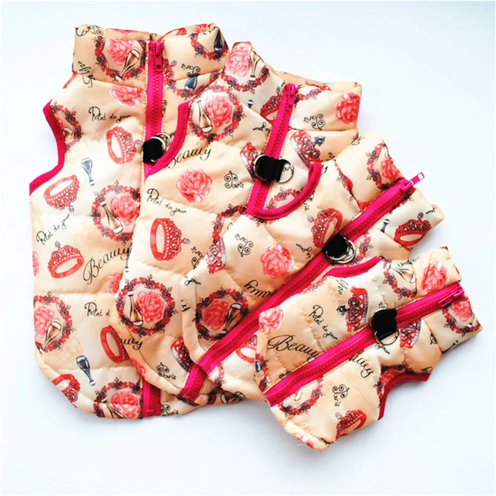 Windproof Pet Vest Jacket Winter Warm Big Dog Clothes Puppy Harness Clothing Funny Printed Coat for Small Medium Dogs Cats XS-XL