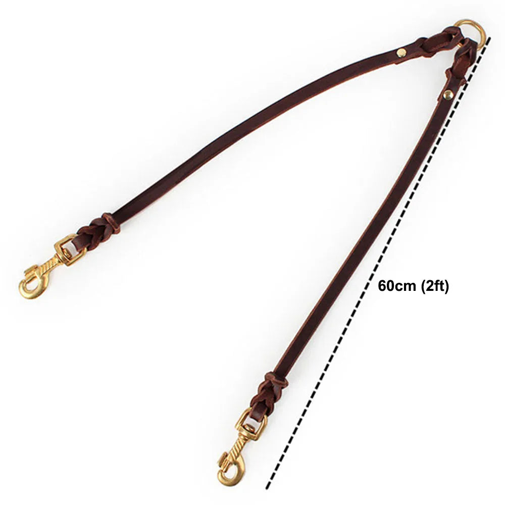 Real Leather Double Dog Leash No Tangle Dual Dog Leashes Coupler Pet Training and Walking Leads for 2 Puppies Small Medium Dogs