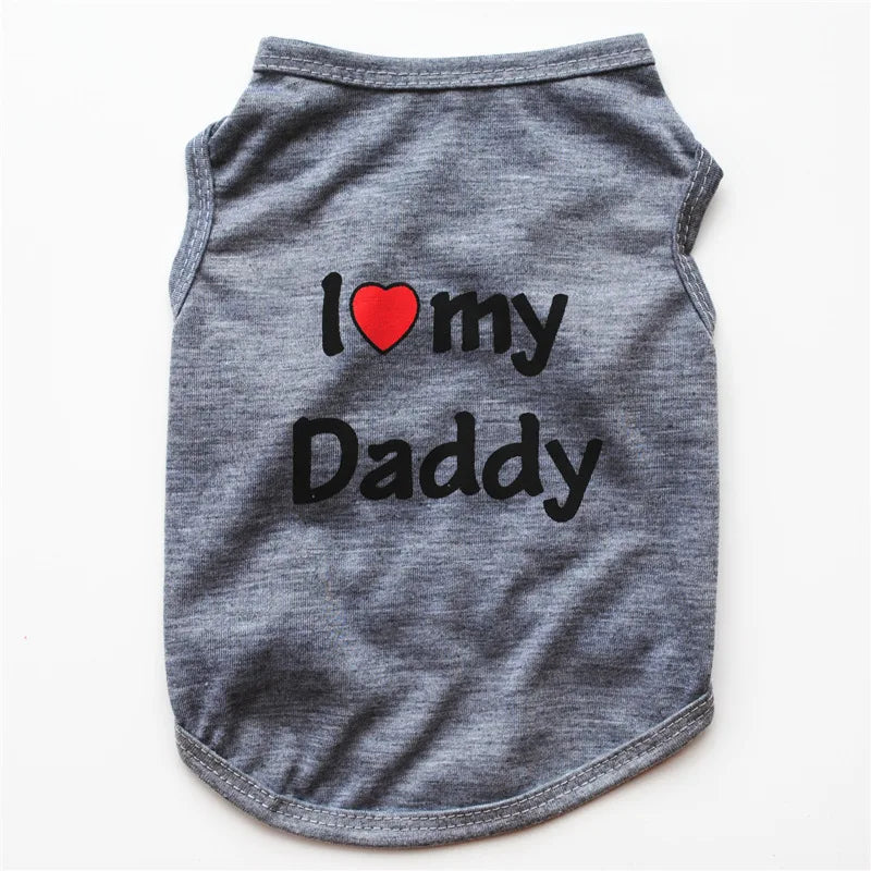 Small Dog Clothes Soft Cotton Puppy Shirt Classic Daddy Mommy Printed T-shirt Pet Vest Clothing for Cats Chihuahua Dog Apparel