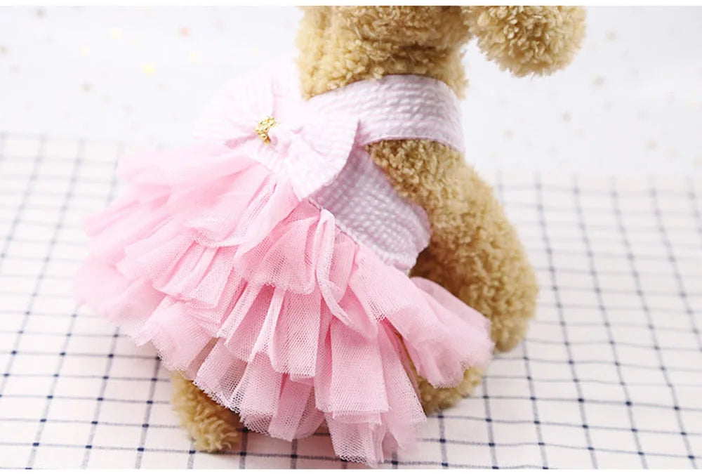 Summer Dog Dress Veil Clothes Universal Dogs Dress Chihuahua Stripe Tulle Skirt Cute Puppy Pet Cat Princess Costume Dog Apparel