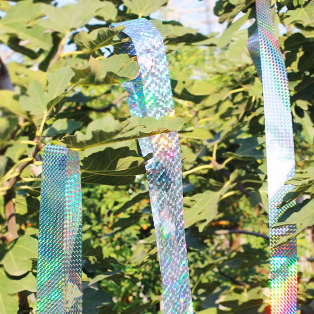 2 Rolls Bird Scare Type Ribbon, Deterrent Visual Audible Reflective Tape to Keep Away Birds, Double Sided Flash Tape