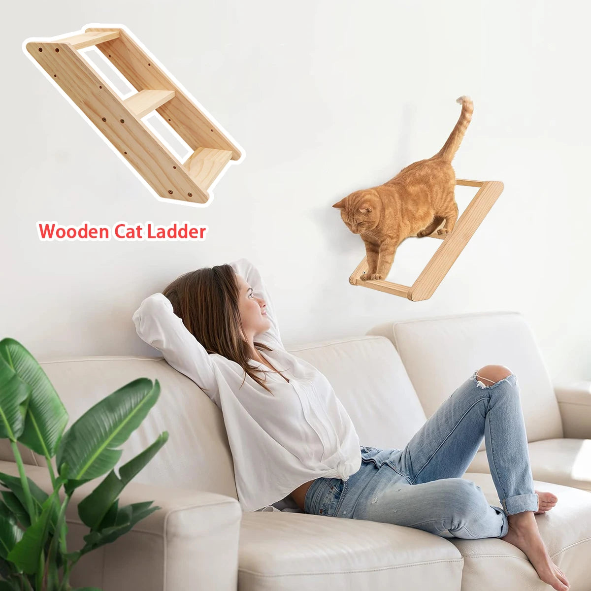 Cat Wooden Furniture Cat Scrapers Hammock Platform and Extended Scratching Post for Cat Health and Play Indoors Cat Tree Tower