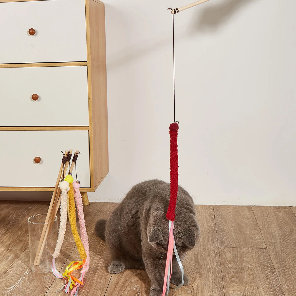 Cat Toy Cat Teaser Sticks Teasing Cats Stick Cats Toys Strips Ribbons Tassels Pet Cats Self-hi Interactive Biting Pet Supplies.