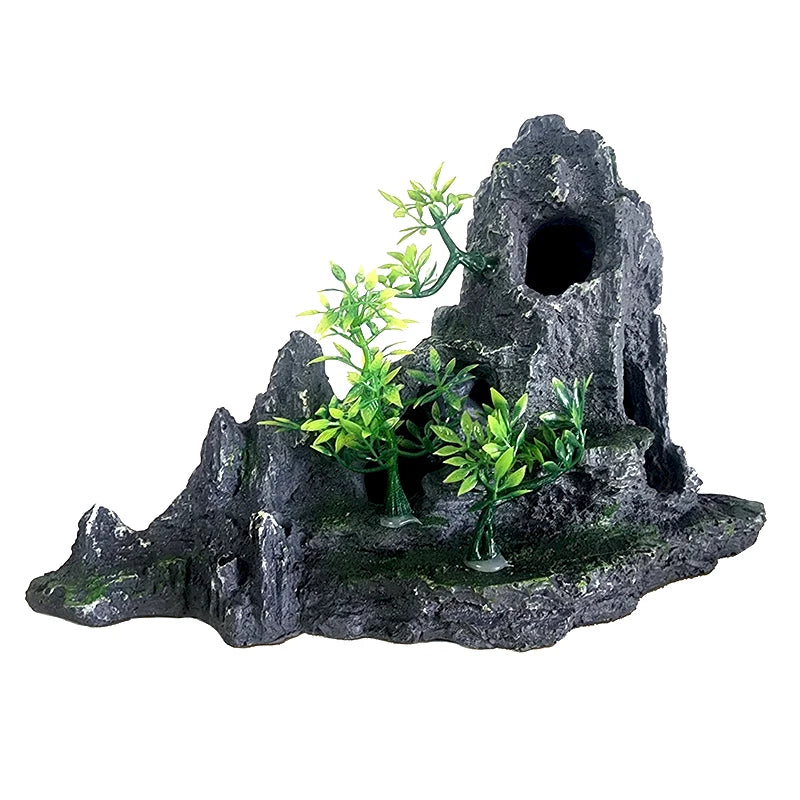 Resin Aquarium Rockery Mountain Decoration Artificial View Rock Cave Stone Tree Fish Tank Ornament Pet Supplies Home Decor New