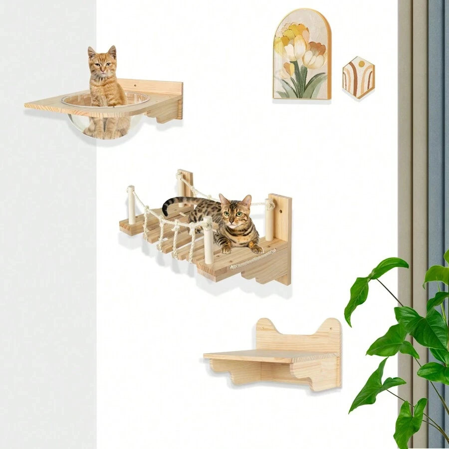 Cat House Cat Tree Wall Mounted Cat Climbing Shelves Cat Hammock Cat Bridge with Scratching Post or Stairway for Kittens