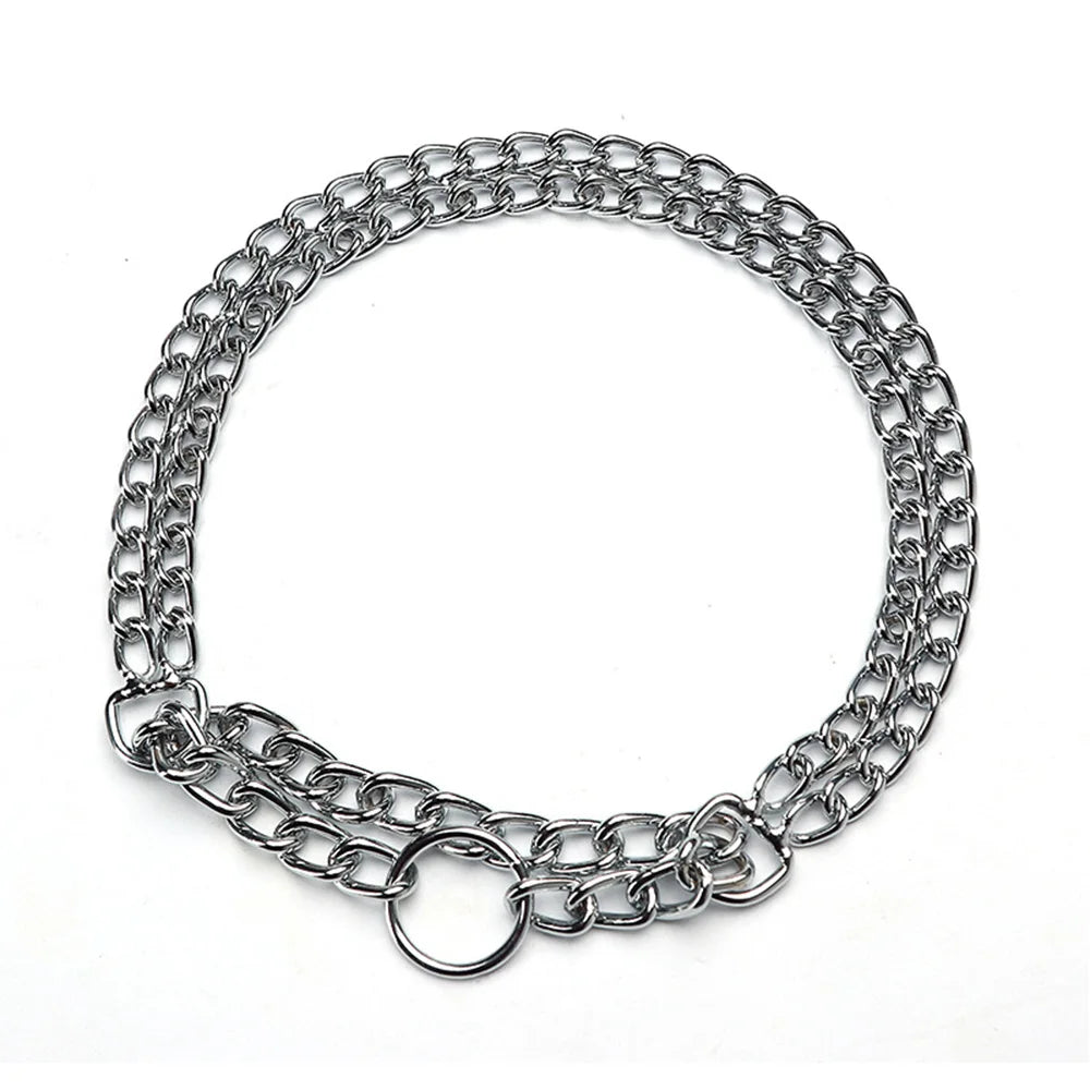 Dog Chain Collar Stainless Steel Martingale Collar for Dogs Metal Cuban Link Chew Proof Double Row Chain Pet Large Dogs Collar