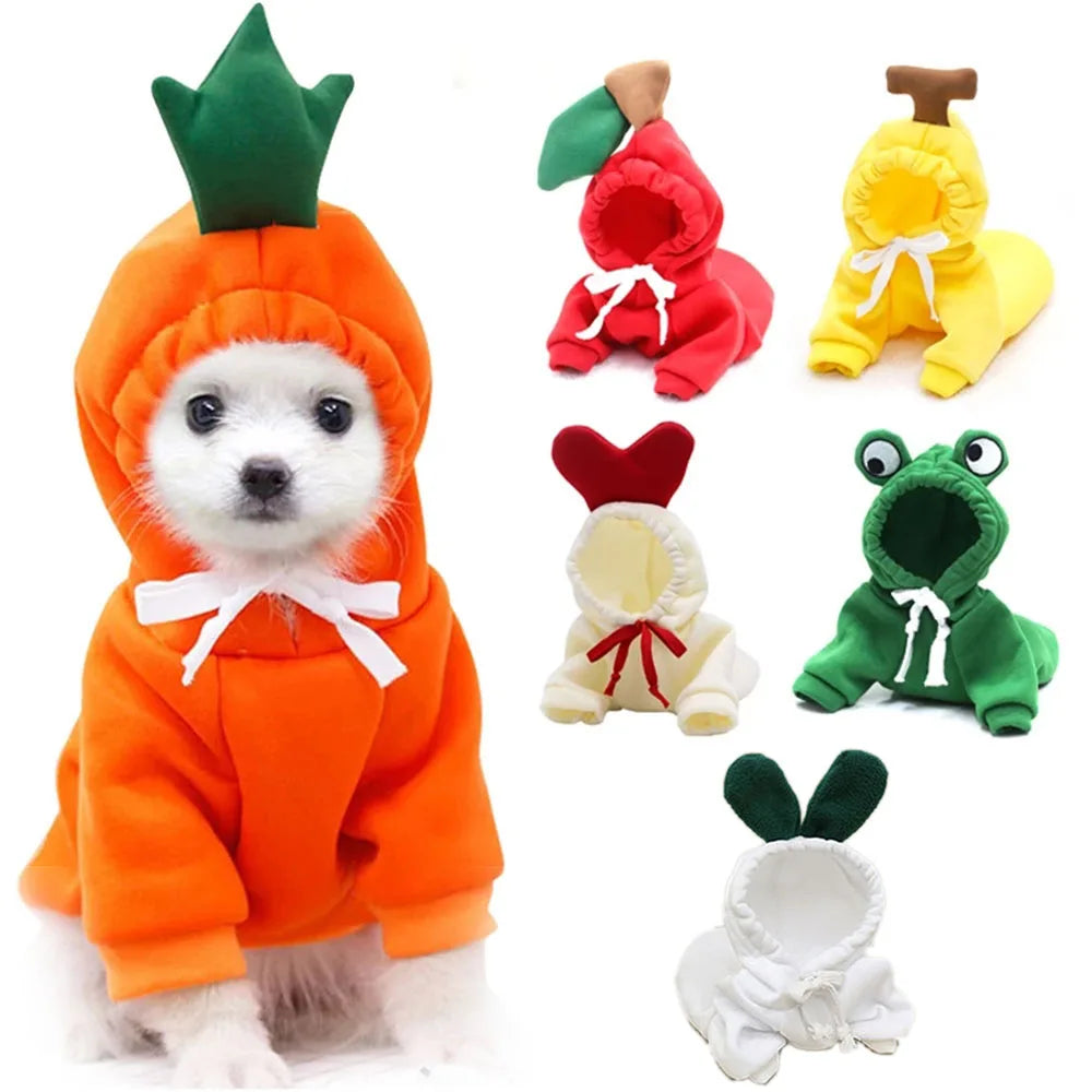 Cute Fruit Pet Costume Dog Clothes for Small Dogs Warm Fleece Doggy Hoodies Pet Dog Cat Clothing Puppy Sweater for Chihuahua Pug