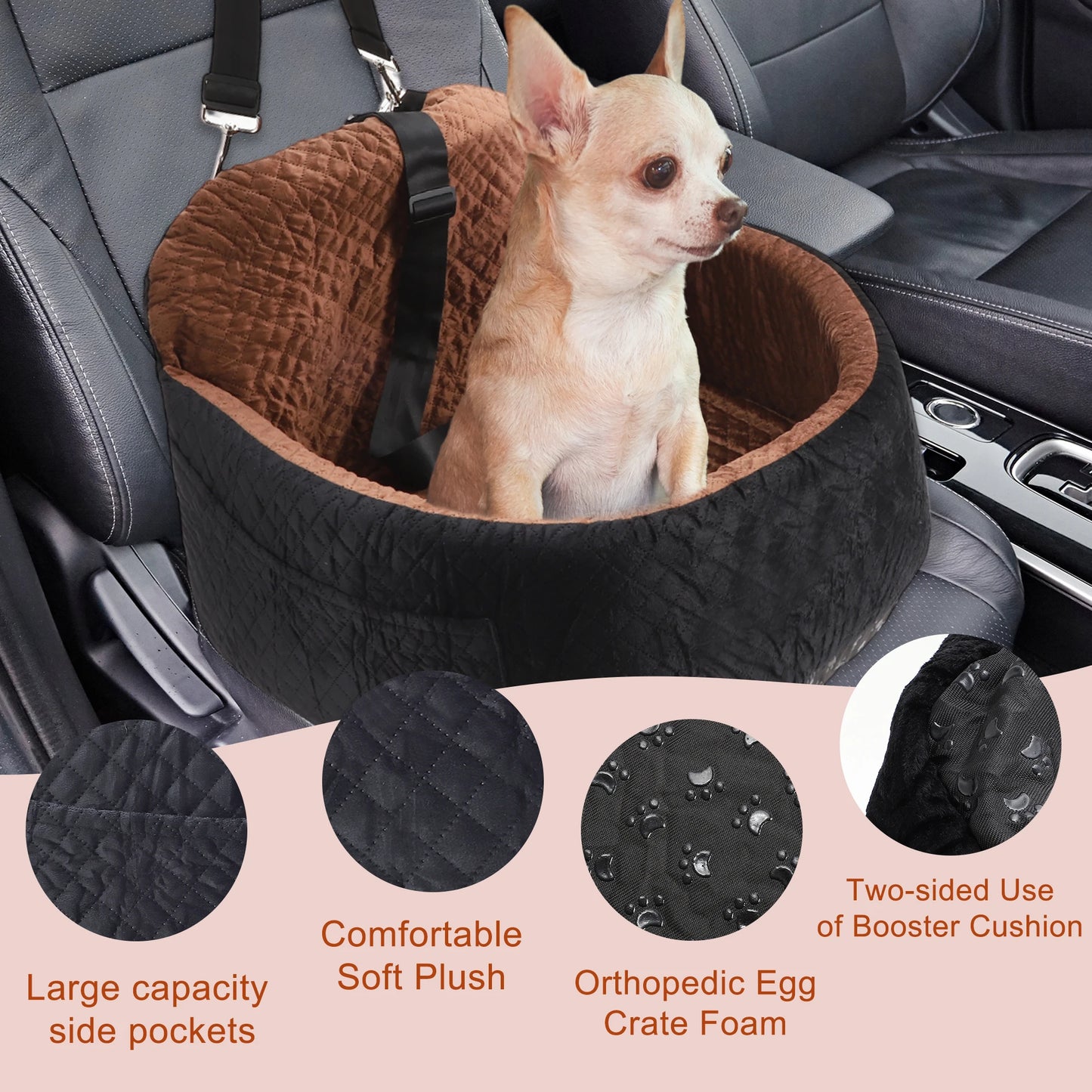 UXCELL Fashion Dog Car Seat Casual Solid Dog Beds Mats for Small Medium Dog Removable Safe Comfortable Travel Dog Supplies