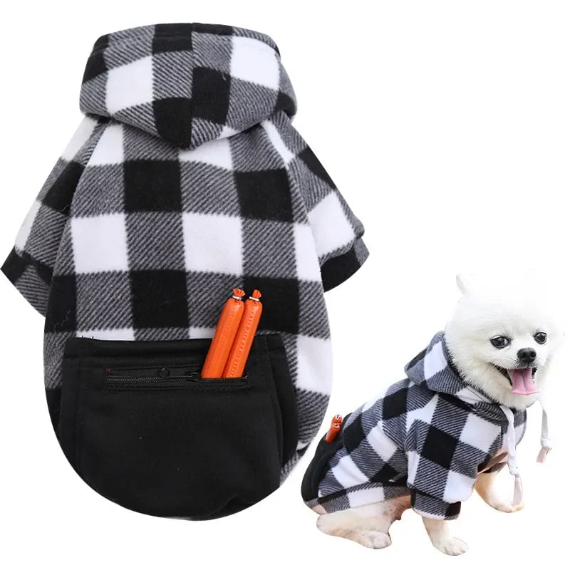Plaid Dog Hoodie Pet Dog Clothes Sweaters With Hat And Pocket Design Autumn Winter Windproof Dog Clothing For Small Medium Dog