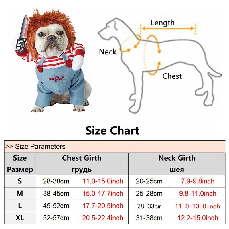 Pet Halloween Costume Dog Clothing Chucky Jumpsuit Dog Deadly Doll Cosplay Funny Party Costume Dog Clothes for Small Medium Dogs