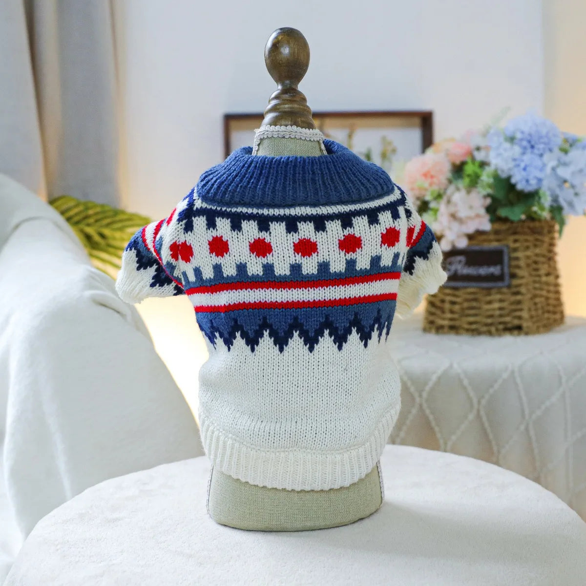 Fair Isle Colorized Pet Dog Sweater Warm Winter Wool Knitting Sweatshirt for Puppy New Year Outdoor Unisex Overalls Pet Clothing
