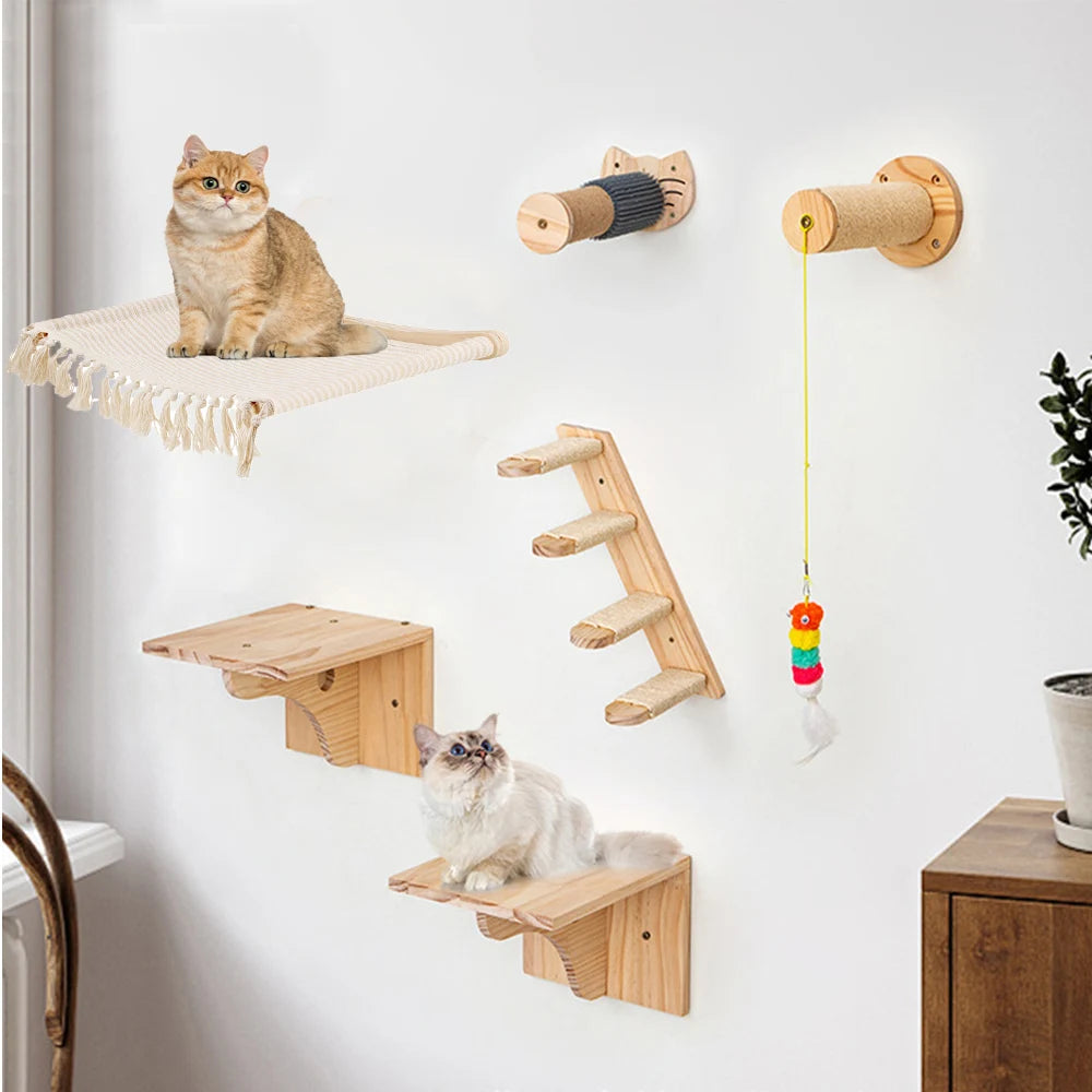 Cat Shelves Wall Mounted Cats Bed Washable Grip-Resistant Cat Platform with Scratching Post for Climb & Grind Claws Kitty Toys