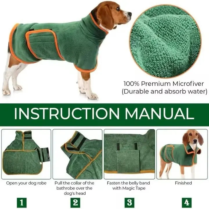 Dog Bathrobe Fast Drying Towel Microfiber Absorbent Soft Bath Robe Adjustable Towel Grooming Coat Dog grooming Pet Accessories