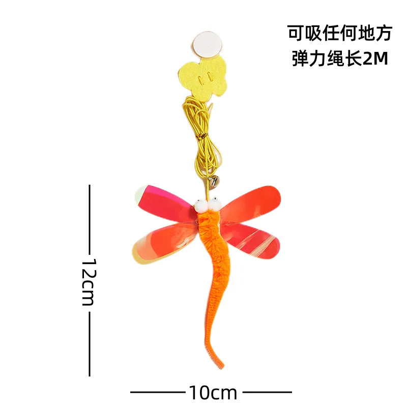 Cat Toy Cat Teaser Stick Three Color Dragonfly Hanging With Adjustable And Adjustable Self Cat Teaser Toy Swing Cat Teaser Stick