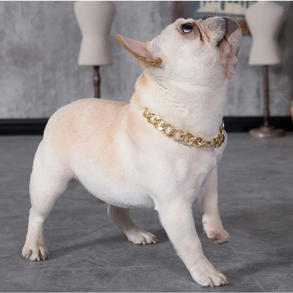 Gold Pet Cat Dog Collar Adjustable Light Plastic Small Dog Cuban Link Collar for Bulldog Puppy Necklace Pet Apparel Accessories