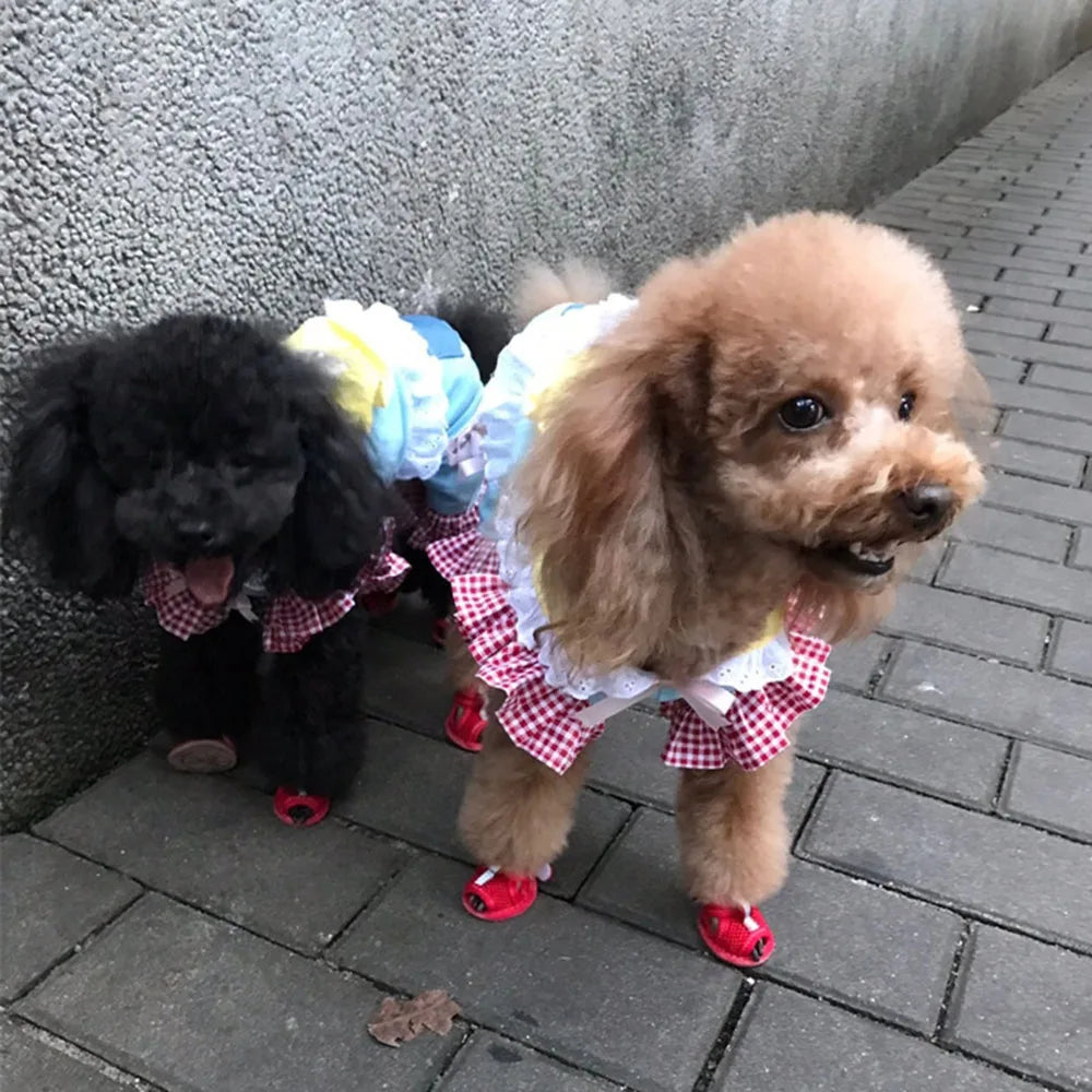 4pcs Small Size Dogs Mesh Sandals Breathable Summer Dog Shoes Safety Reflective Anti-Slip Sneakers for Puppy Teddy Pet Supplies