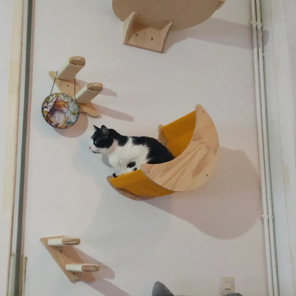 Cat Climbing Shelves Wall Mounted Cat House Wooden Cat Furniture Bridge with Protection Network for Cat & Kitten Ladders & Steps