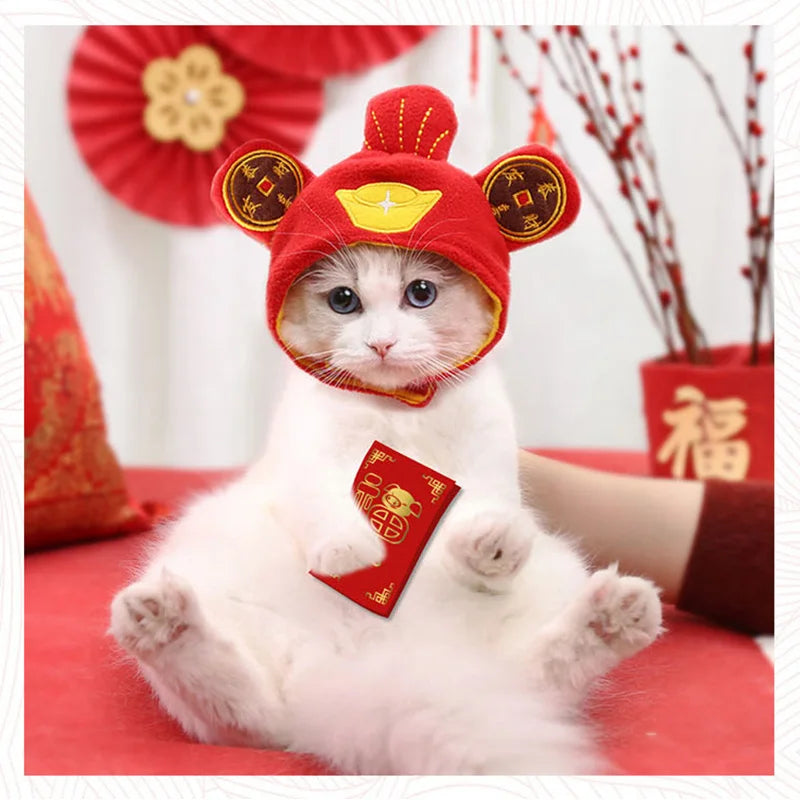 Lion Cattle Pattern Dog Costume Hat for Cat New Year Party Birthday Costume Pet Dogs Products Keep Warm Winter Puppy Accessories