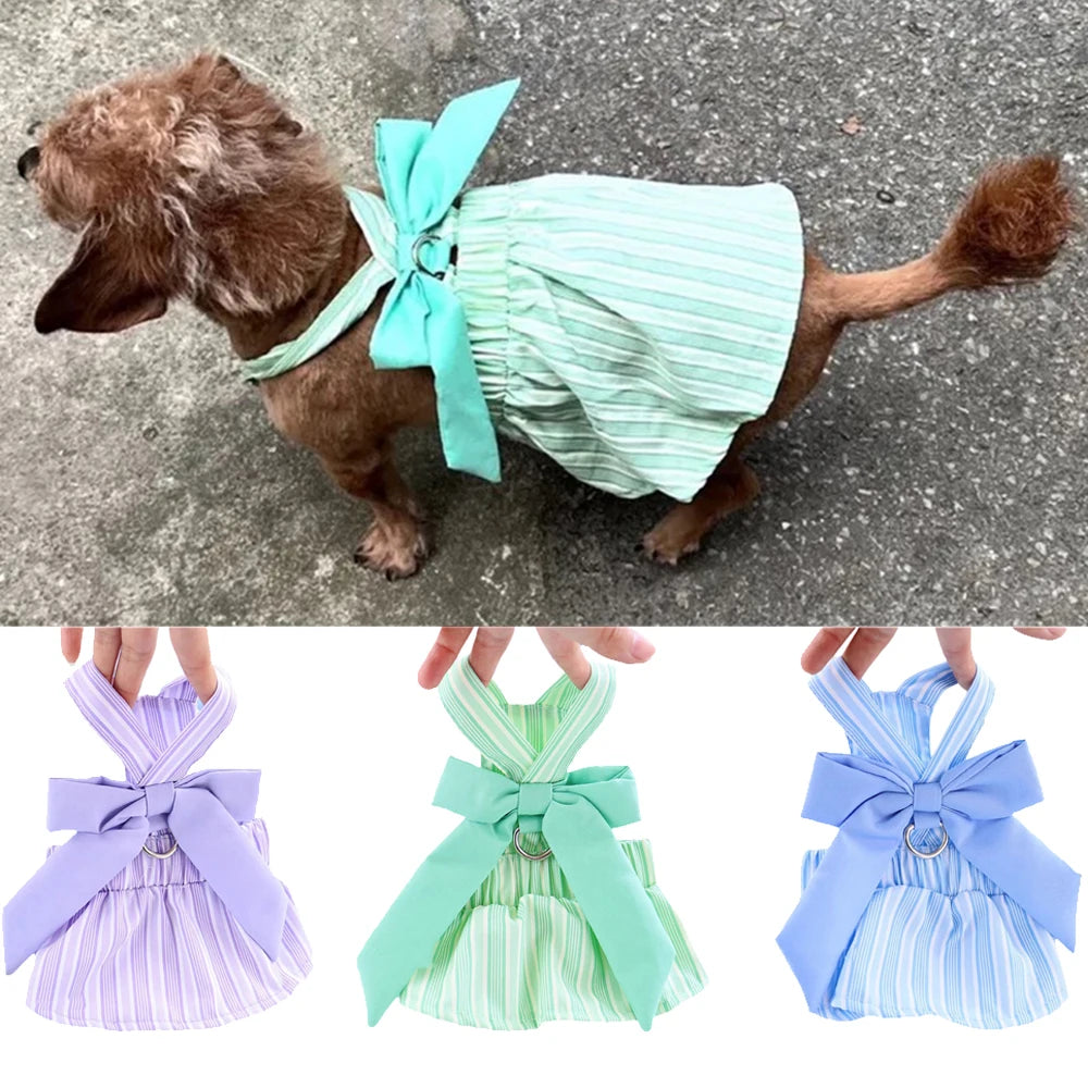 Summer Puppy Dog Skirt Dress with Buckle Sweet Stripe Pet Clothes for Small Dogs Pinscher Maltese mascotas Dresses disfraz perro