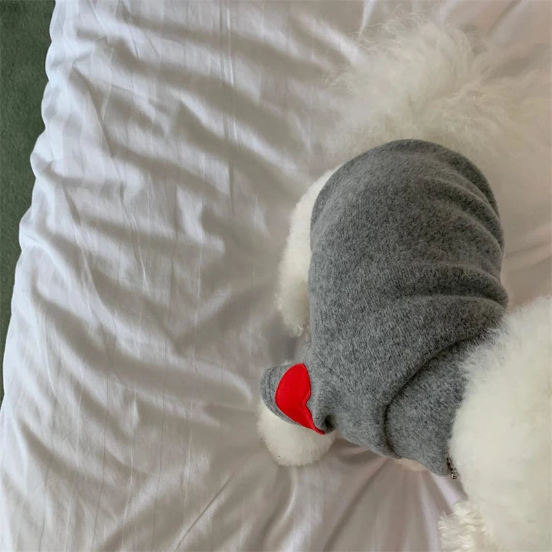 Autumn Winter Plush Pet Dog Clothes Heart Print Soft Velvet Cat Hoodie Teddy Pet Overalls Thick Warm Yorkshire Marzis Clothing