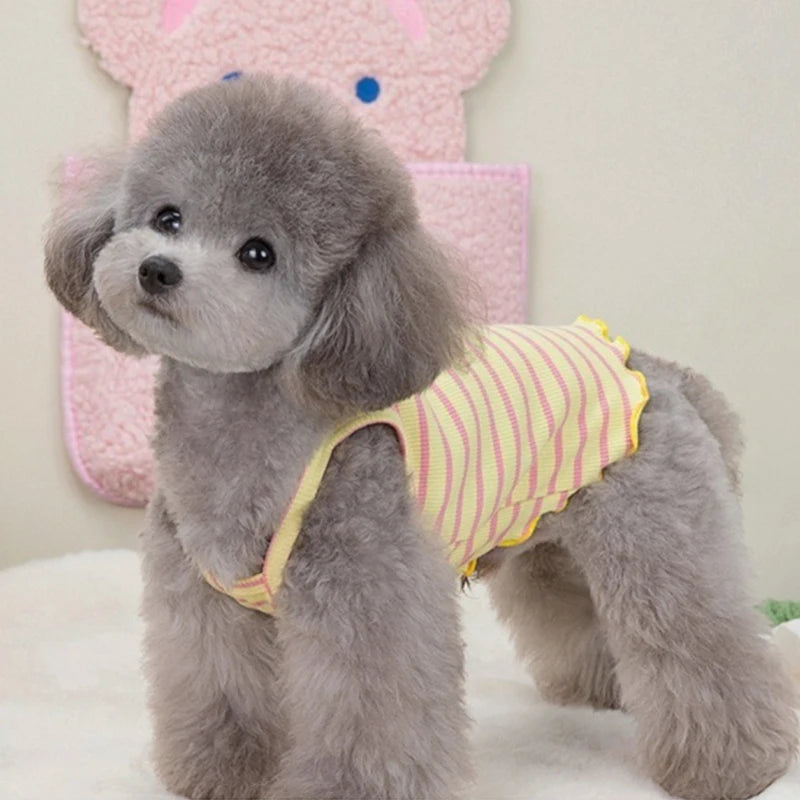 Flower Embroidery Pet Vest for Small Dogs Sweet Summer Striped Teddy Bear Cat Clothes Soft Cotton Designer Puppy Kitten T Shirt