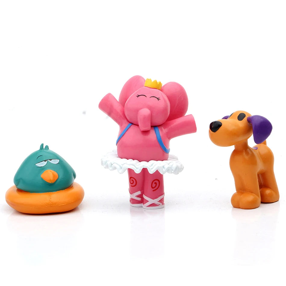 7Pcs/Set Kawaii Pocoyo Animal Toy Bird Duck Elephant Doll Toy Model Scene Ornaments Anime Cartoon Cute Pvc Figures Toys