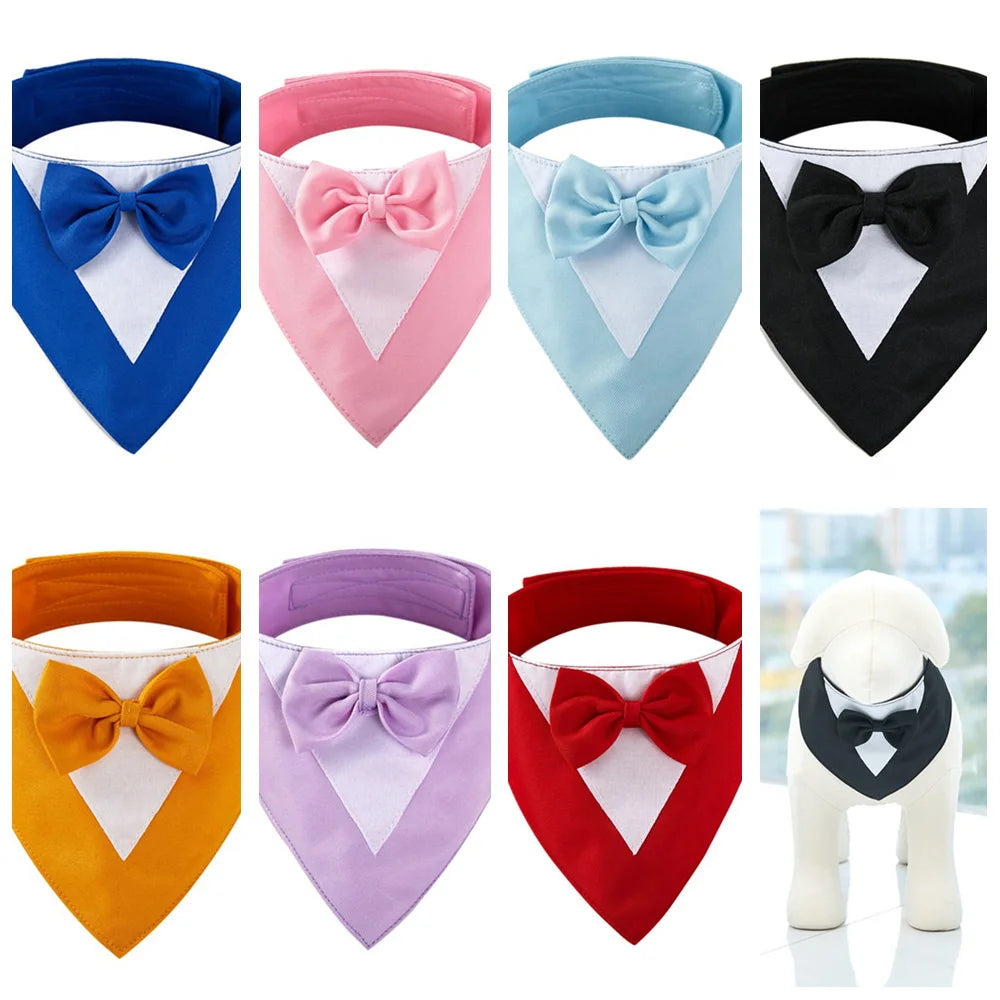Pet Bow Tie Dog Collar Tuxedo Bandana Adjustable Formal Puppy Triangular Neck Wear for Wedding Birthday Dress-up Cosplay Party
