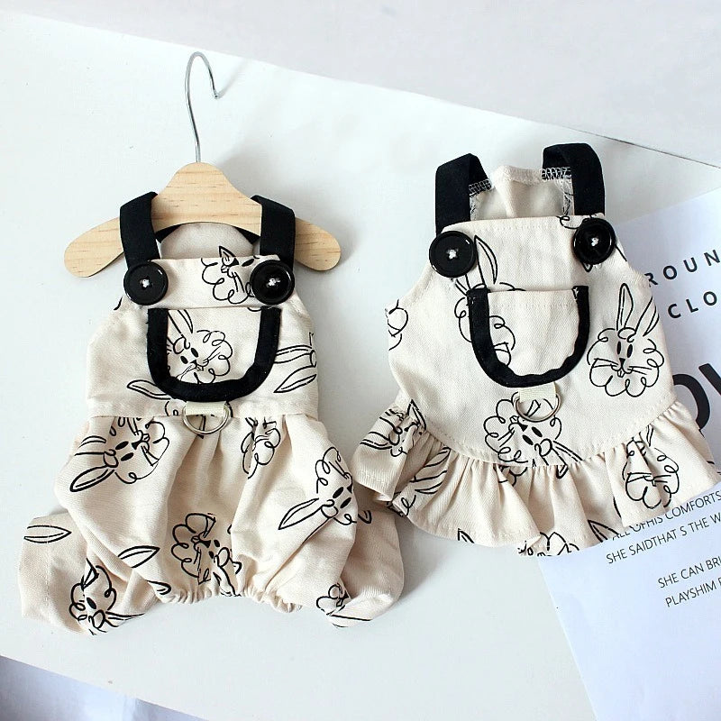 Cartoon Bunny Teddy York Dog Overalls Breathable Summer Spring Leisure Clothes for Cats Pocket Decorate Pet Boy Puppy T Shirt