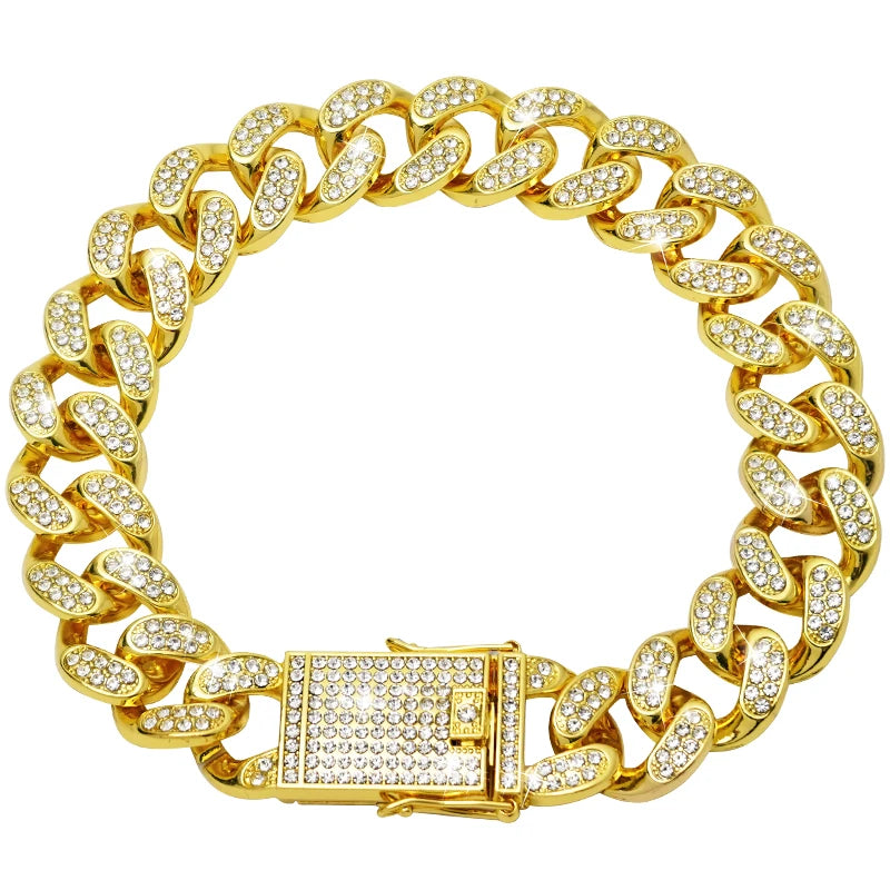 Dog Chain Diamond Cuban Collar,with Design Secure Buckle,Walking Metal Chain Collar,Pet Cat Cuban Collar Jewelry Accessories