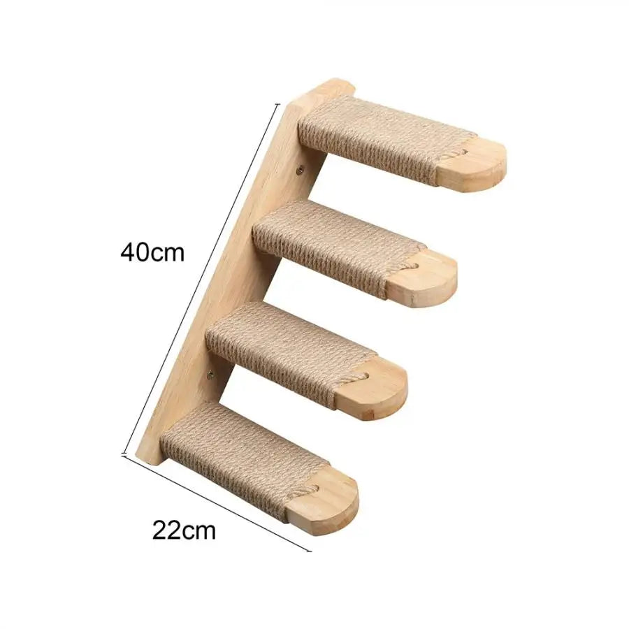 Cat Wall Mounted Solid Wooden Furniture Climbing Ladder and Cat Hammock with Scratching Post for Activity Indoor Cats Perches