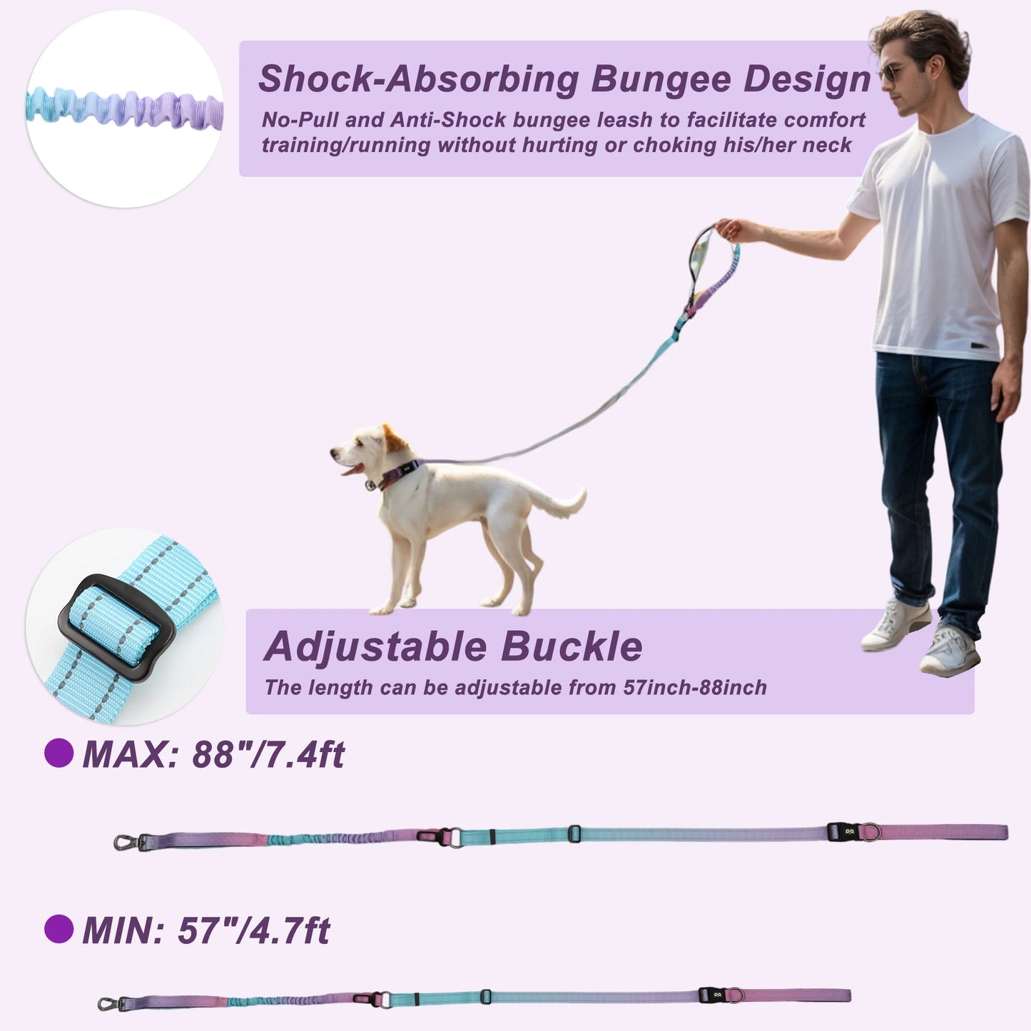 UXCELL Fashion Hands Free Dog Leash No Pull Bungee Dog Leash With Car Seatbelt for Dog Outdoor Walking Dog Leads
