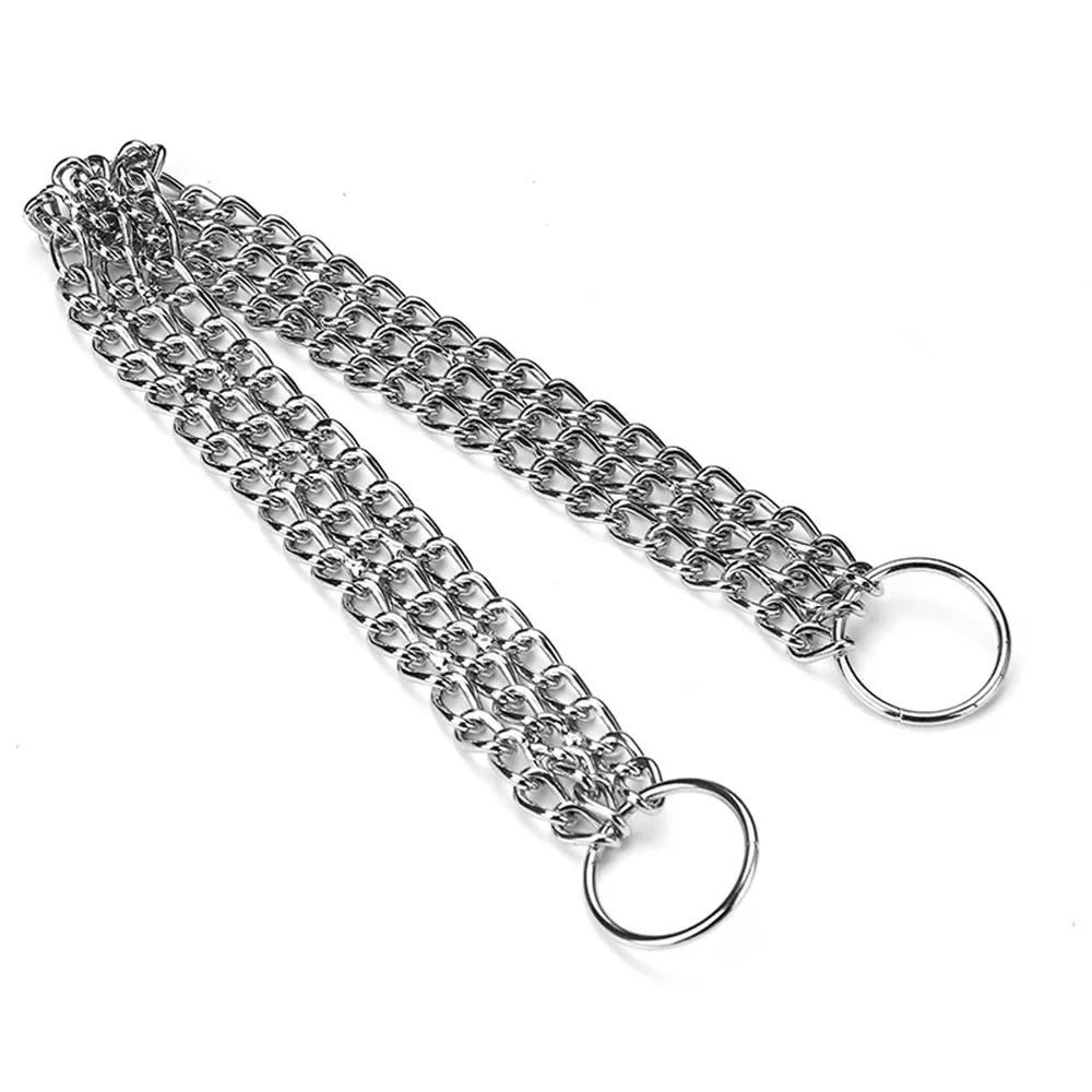 3 Rows Stainless Steel Dog Chain Collar Strong Metal Dog Chain Slip Pinch Choke Collar for Walking and Training Pet Pit-bull Dog