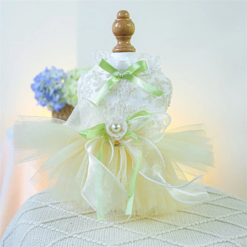 Sweet Princess Female Puppy Summer Clothes Wedding Party Dress for Dogs White Lace French Bulldog Small Medium Pet Cat Clothing