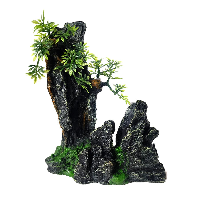 Resin Aquarium Rockery Mountain Decoration Artificial View Rock Cave Stone Tree Fish Tank Ornament Pet Supplies Home Decor