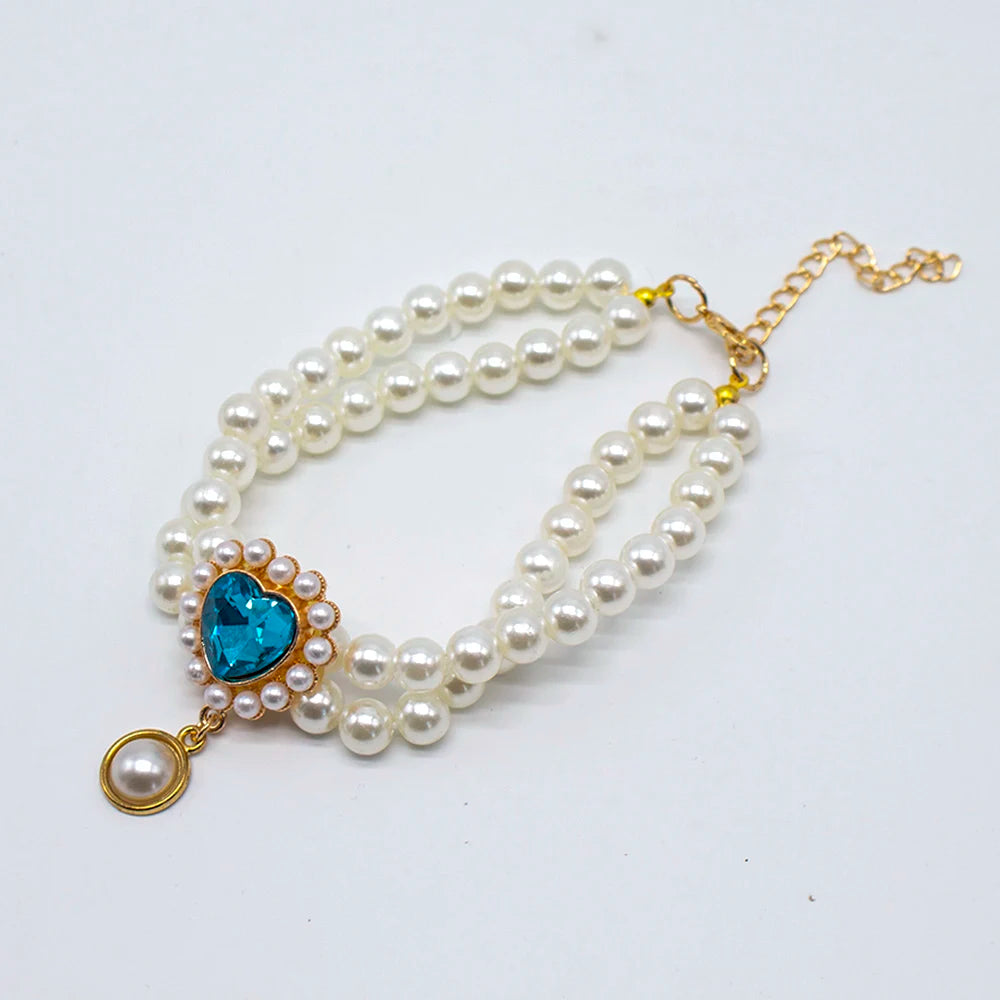 2 Rows Luxury Dog Cat Pearl Necklace Collar for Small Dogs Cats Yorkie Wedding Birthday Costume Crystal Jewelry Pet Accessories