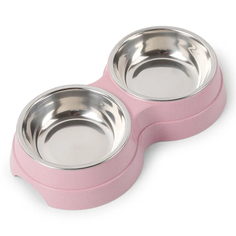 Pet Stainless Steel Bowls Double Puppy Dog Food and Water Bowls Set Cat Bowls Pet Feeder Dishes Dual Bowls for Small Dogs Cats