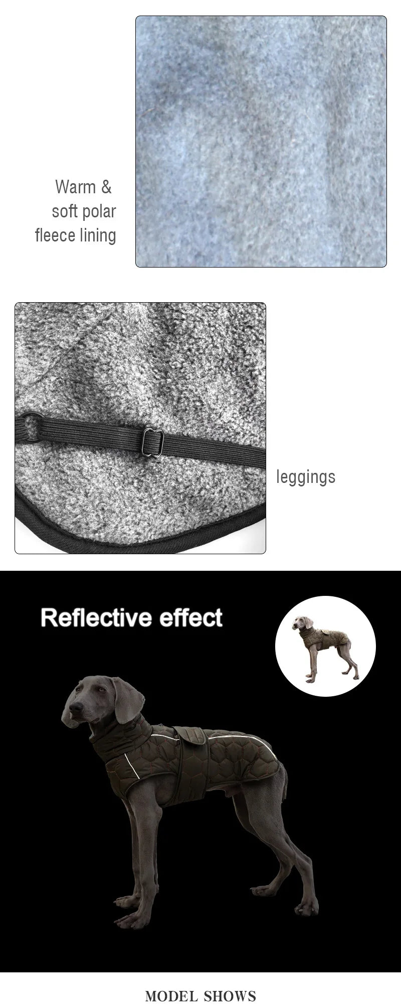 Italian Greyhound Large Dogs Clothes Winter Coat Adjustable Reflective Warm Fleece Lined Turtleneck Dog Jacket for Big Dogs